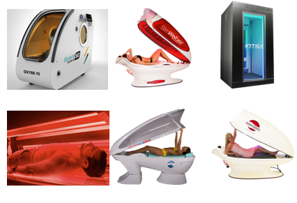 Various tanning and wellness therapy pods